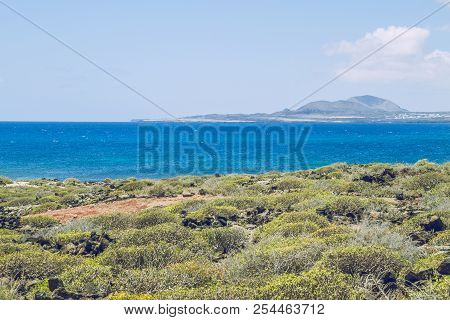 Lanzerote Beach With Blue Atlantic Ocean.