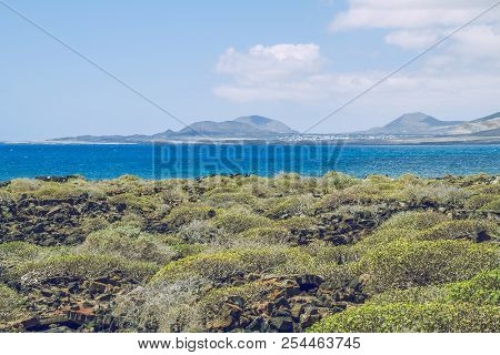 Lanzerote Beach With Blue Atlantic Ocean.