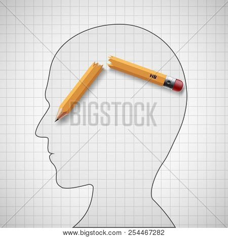 Broken Pencil In The Human Head. Nervous Tension And Headache. Stock Vector Illustration.