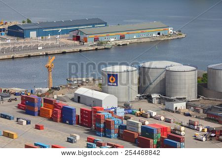 Stockholm, Sweden - May 31, 2010: Containers In Stockholm Port. In 2011 Stockholm Port Handled 6,496