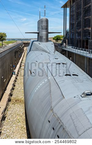 Cherbourg-octeville, France - May 22, 2017: Nuclear Submarine Le Redoutable Of French Navy In The 