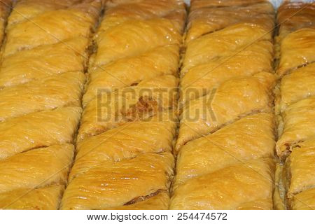 Baklava. Turkish Dessert Baklava. Sweet Turkish Pastry Closeup Baklava.