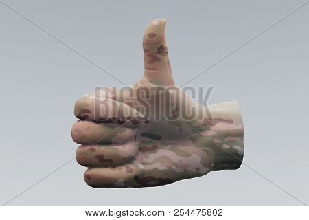 Thumbs Up Military. 3D rendered human hand. 3D rendering