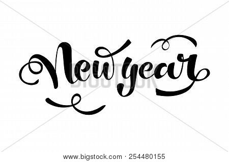 New Year. Merry Christmas Handwritten Lettering. White Text Isolated On Red Background. Christmas Ho