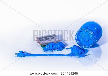 Blue Color Of Plastisol Ink On White Background. Plastisol Ink Use For Screen Print On Tee Shirt 
An