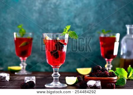 Bramble Or Blackberry Drink, Or Maybe Mojito Or Limeade, Front View