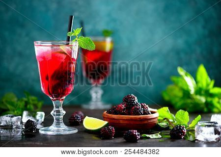 Bramble Or Blackberry Drink, Or Maybe Mojito Or Limeade, Front View