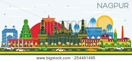 Nagpur India City Skyline with Color Buildings and Blue Sky. Business Travel and Tourism Concept with Historic Architecture. Nagpur Cityscape with Landmarks.