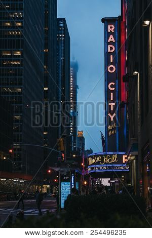 New York, Usa - May 31, 2018: View Of Radio City Hall, An Iconic Entertainment Venue Located At 1260