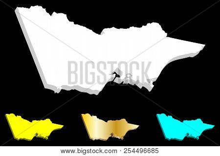 3d Map Of Victoria (australian States And Territories, Vic) - White, Yellow, Blue And Gold - Vector 