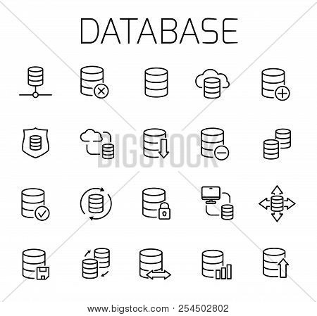 Database Related Vector Icon Set. Well-crafted Sign In Thin Line Style With Editable Stroke. Vector 