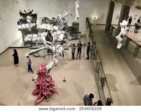 LONDON - AUGUST 19, 2018: Artworks on display at an exhibition by Lee Bul, a Korean artist, at The Hayward Gallery, Southbank Centre in Waterloo, London, UK.