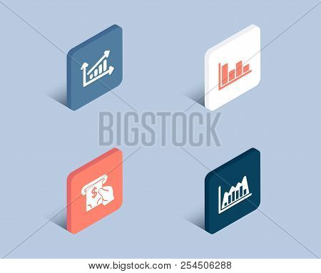 Set Of Chart, Histogram And Atm Service Icons. Infographic Graph Sign. Presentation Chart, Economic 