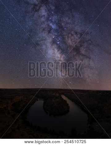 Milky Way Over Duraton River In Segovia, Spain