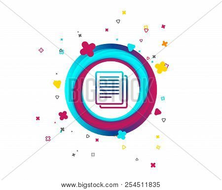 Copy File Sign Icon. Duplicate Document Symbol. Colorful Button With Icon. Geometric Elements. Vecto