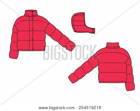 Red Sport Winter Puff Jacket Technical Sketch