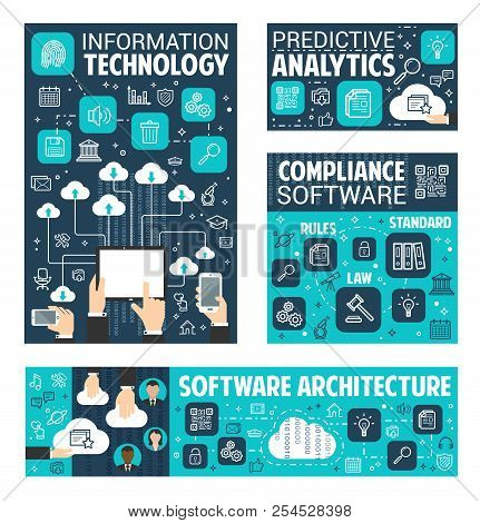 Information And Data Technology Poster For Internet Search Content Predictive Analytics. Vector Soft