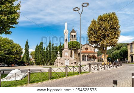 San Fermo Della Battaglia, Como, Italy - August 14, 2018: Central Square With Memorial Monument To T