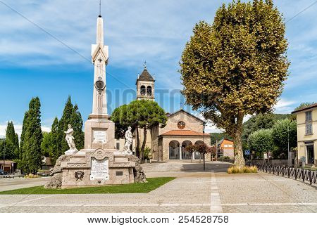San Fermo Della Battaglia, Como, Italy - August 14, 2018: Central Square With Memorial Monument To T