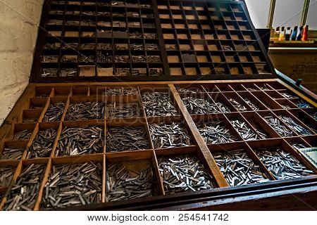 Old-style Printing Type Case With Moveable Type