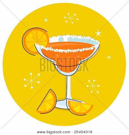 Verre Margarita rétro ou un Cocktail d'agrumes de fruits Isolated On White - Orange...