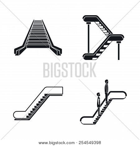 Escalator Elevator Icons Set. Simple Illustration Of 4 Tuk Rickshaw Thailand Icons For Web