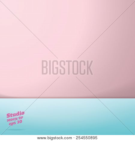 Vector Of Empty Pastel Pink And Blue Two Tone Color Studio Room Background ,template Mock Up For Dis
