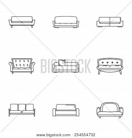 Divan Icons Set. Outline Set Of 9 Divan Icons For Web Isolated On White Background