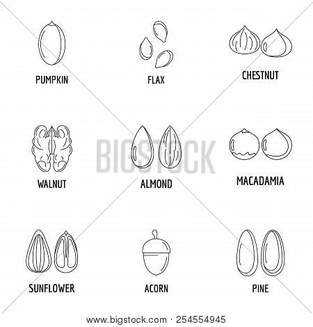 Nutwood Icons Set. Outline Set Of 9 Nutwood Icons For Web Isolated On White Background
