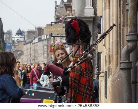 Bagpipe Player Busker In Edinburgh