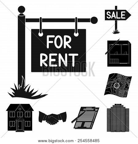 Realtor, Agency Black Icons In Set Collection For Design. Buying And Selling Real Estate Vector Symb