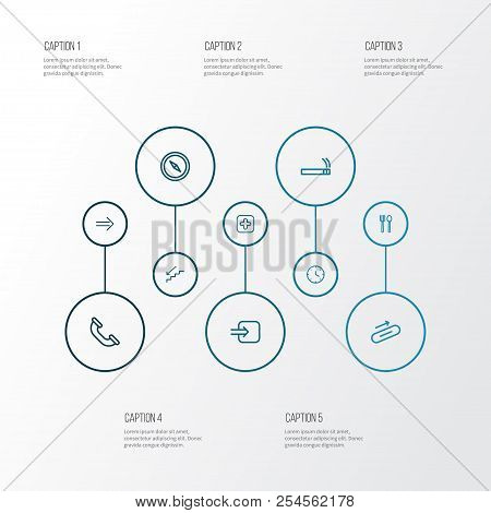 Public Icons Line Style Set With Restaurant, Medicine, Call And Other Orientation Elements. Isolated