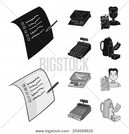 Package, Scales, Banana, Fruit .supermarket Set Collection Icons In Black, Monochrome Style Vector S