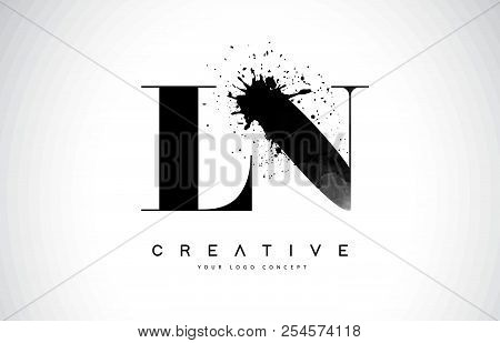 Ln L N Letter Logo Design With Black Ink Watercolor Splash Spill Vector Illustration.