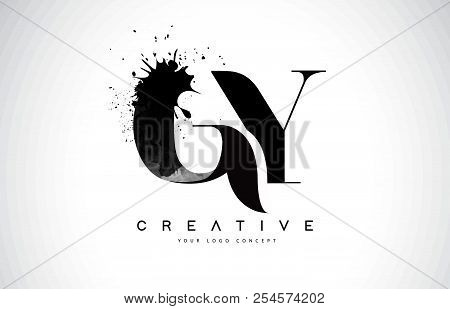 Gy G Y Letter Logo Design With Black Ink Watercolor Splash Spill Vector Illustration.