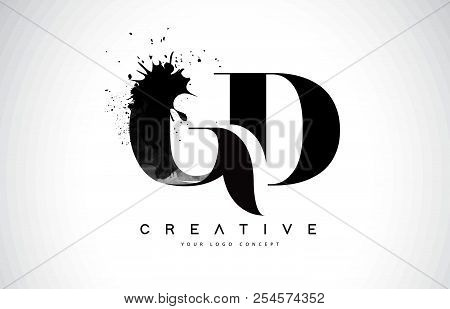Gd G D Letter Logo Design With Black Ink Watercolor Splash Spill Vector Illustration.