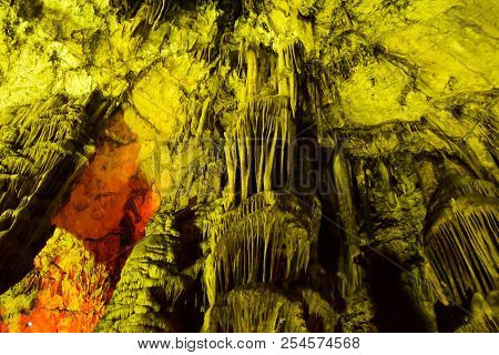 Ancient Minoan Sacred Psychro Cave Where God Zeus Was Born. Crete, Greece. Psychro Cave Or Cave Of Z