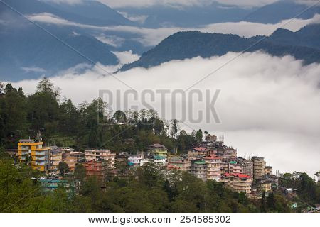 Pelling town aerial view, West Sikkim, India