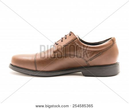Studio Shot Shiny Brown Dress Cap Toe Oxford Shoes Isolate On White