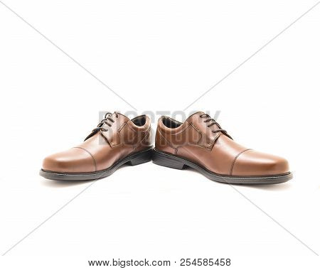 Close-up Pair Brand New Dress Cap Toe Oxford Shoes Isolate On White