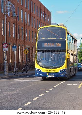 Dublin, Ireland - May 30, 2017:a Double-decker Bus No.39a On The Street In Dublin, The Capital City 