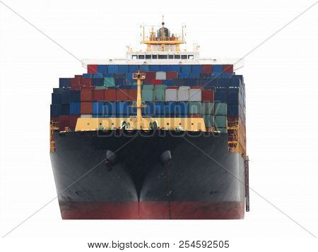 Huge container ship isolated on white background