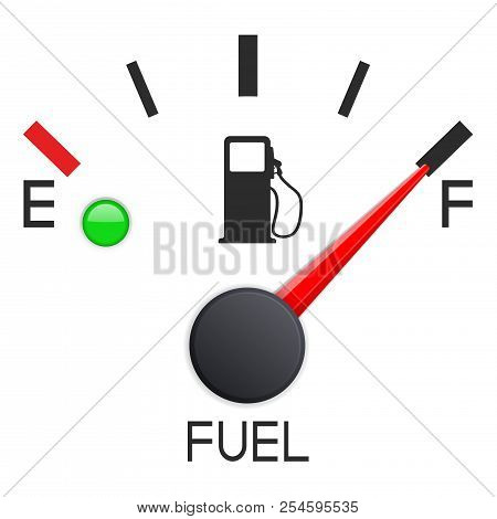 Fuel Gauge. Full Tank. Car Dashboard Scale. Vector 3d Illustration