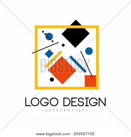 Suprematism Logo Design, Abstract Geometric Template For Brand Identity, Advertising, Poster, Banner
