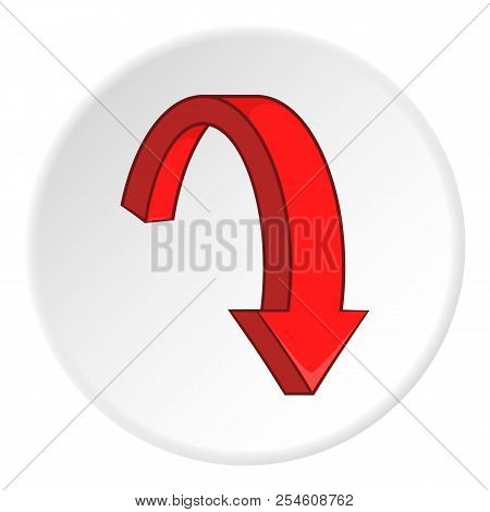 Red Curved Arrow Down Icon. Artoon Illustration Of Red Curved Arrow Down Icon For Web