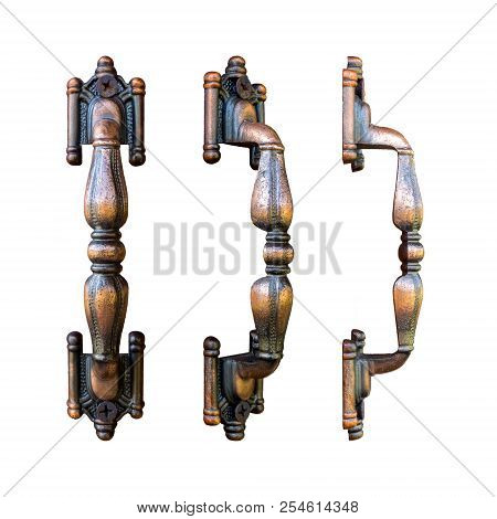 Old Fasion Retro And Vintage Style Bronze Color Brass Metal Window Handle Isolated On White Backgrou