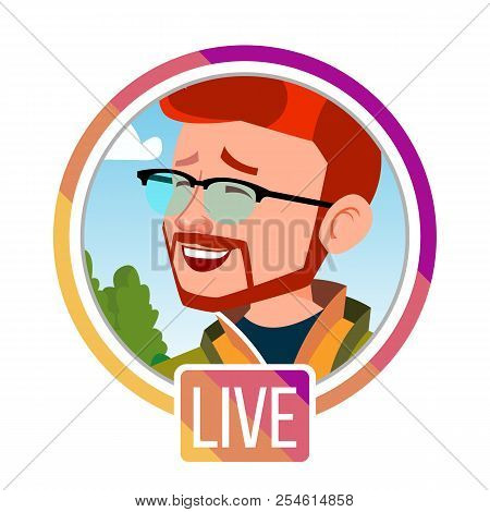 Stories Vector. Man Streamer. Live Video Streaming. Online Streaming Video. Social Media Concept. Ap