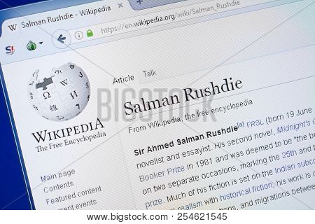 Ryazan, Russia - August 19, 2018: Wikipedia Page About Salman Rushdie On The Display Of Pc