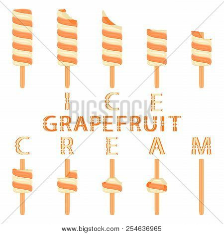 Vector Illustration Logo For Natural Grapefruit Ice Cream On Stick. Ice Cream Pattern Consisting Of 