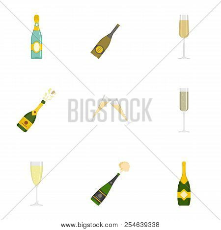Champagne Icons Set. Cartoon Set Of 9 Champagne Icons For Web Isolated On White Background
